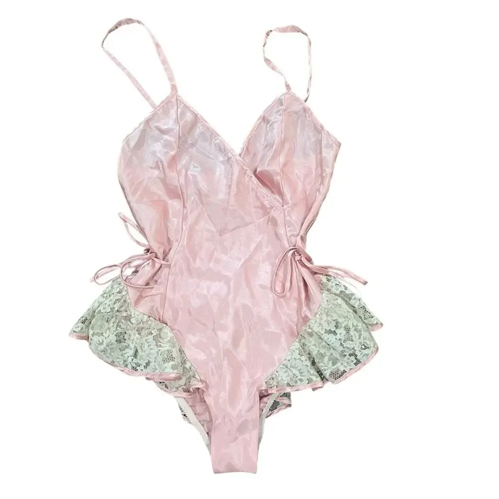 Vintage Victoria's Secret Gold Label Teddy Size P Pink Polyester Lace Lingerie
